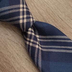 STRATHMORE Tartan Blue White Plaid Pure‎ New Wool Mens Tie VTG RARE